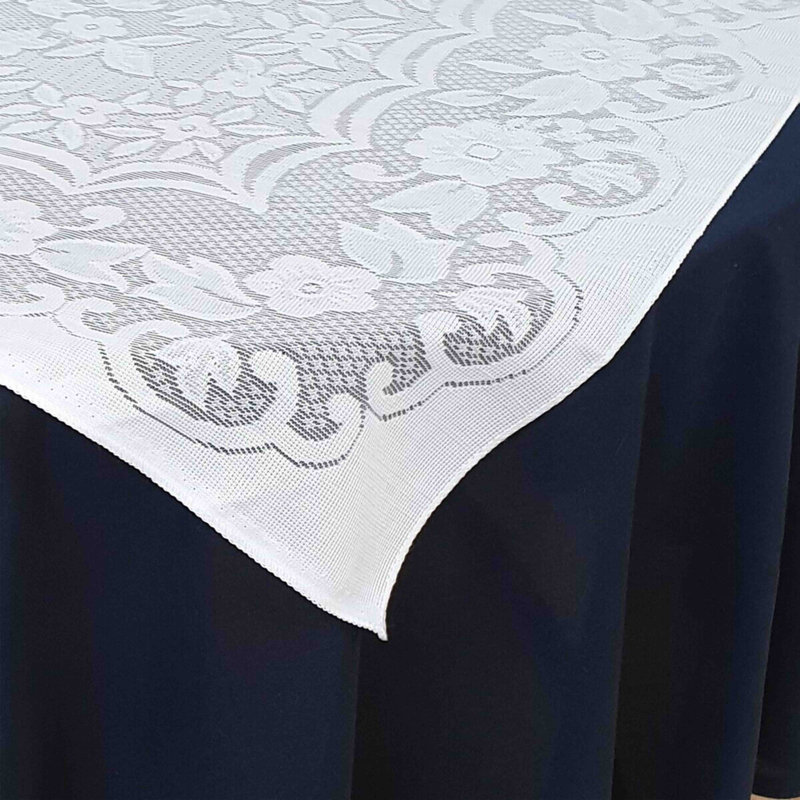 LACE TOPPER WITH PLAIN ROUND Calijah Solid Colour Tablecloth set, Black