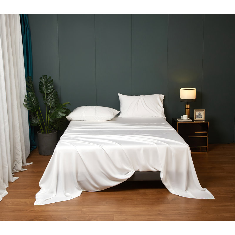 Ensemble de draps en coton égyptien 100 % blanc pur, poches profondes, avec taies d'oreiller, taille XL., Double XL