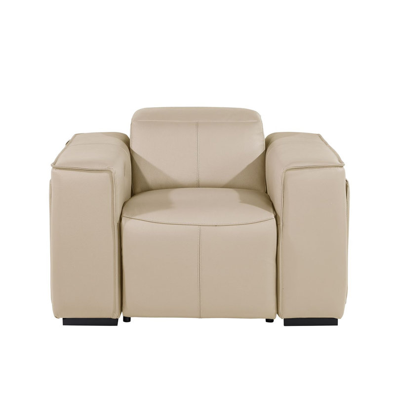 Top Grain Italian Leather Power Reclining Chair With Power Headrests, Beige Genuine Leather