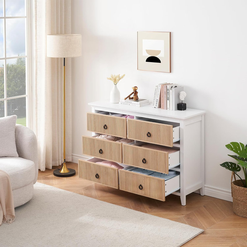 Commode double 6 tiroirs Odran, Gris / blanc