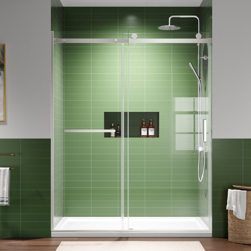 Porte de douche coulissante simple sans cadre de 56 à 60 po x H 75 po avec verre trempé transparent de 8 mm
