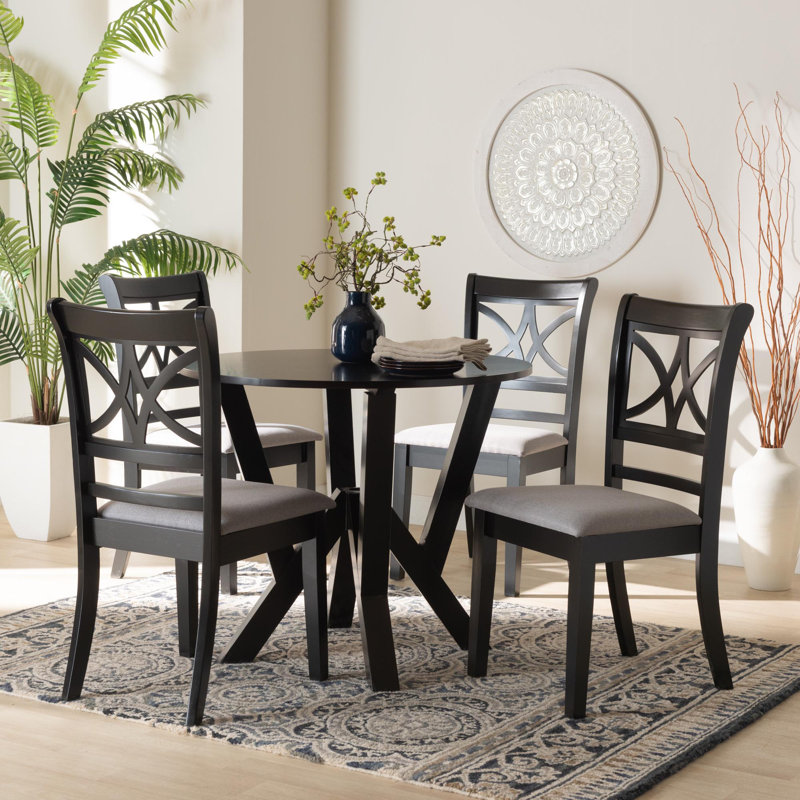 4 - Person Pedestal Dining Set, Gray/Dark Brown
