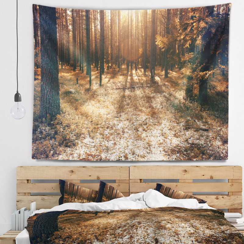 Tapisserie de forêt en bois de circulation foncé, H 50 po x l 60 po