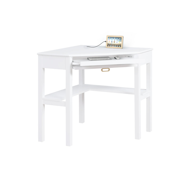 Makan Corner Solid Wood Base Computer Desk, White