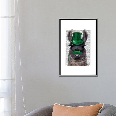 " Llama With Green Top Hat & Moustache " by Fab Funky