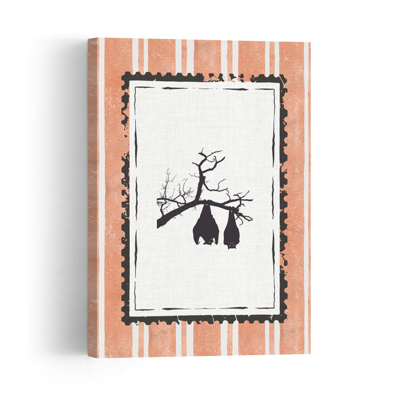 Hanging Halloween Bats Rustic Vintage Abstract Bat Autumn Tree Wall Art Print by Jolly And Dash - Print