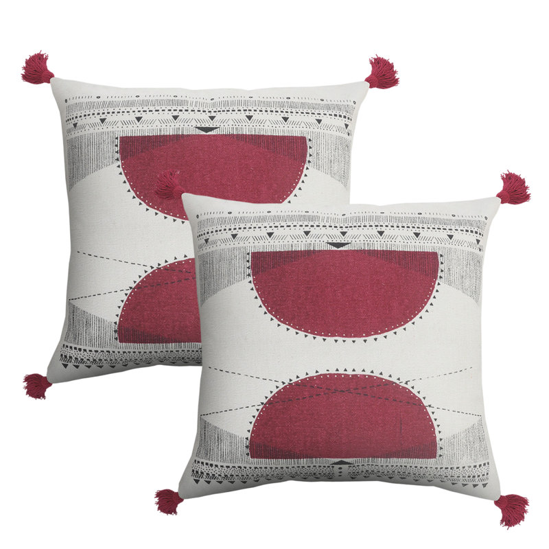 Ensemble de 2 coussins décoratifs en coton rouge / blanc, polyester