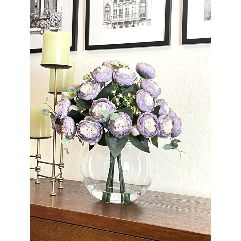 Centre de table artificiel avec pivoines roses, Mauve