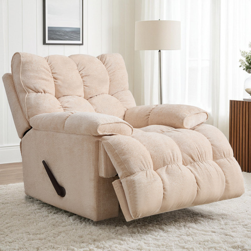 Fauteuil inclinable manuel surdimensionné avec structure pivotante, tissu chenille et dossier en bois - 38,87 pouces de large