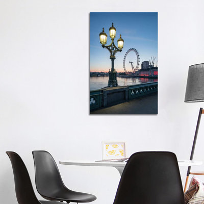 London Eye And Westminster Bridge At Dusk 1 Piece Wrapped Canvas Wall Art