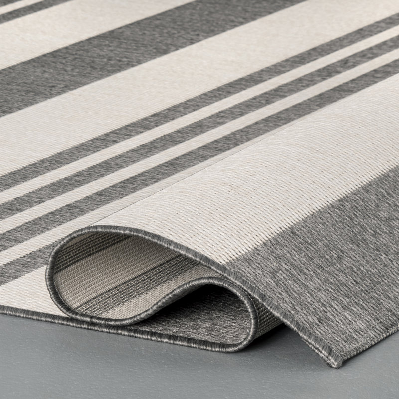 Altavista Striped Beige Indoor/Outdoor Rug, Rectangle 6' 3" x 9' 2"