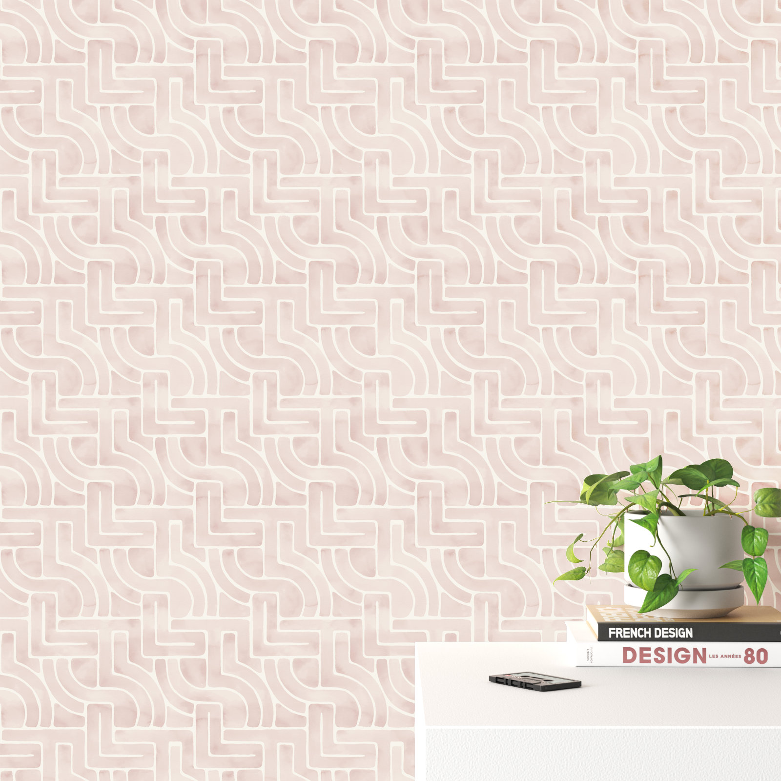 Modern Peel & Stick Geometric Wallpaper, Pink