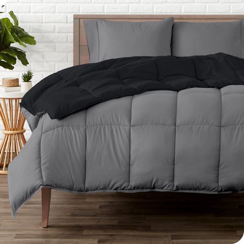 Microfiber Reversible Bed-In-A-Bag, Twin Comforter + 1 Pillowcase, Black/Grey, Grey