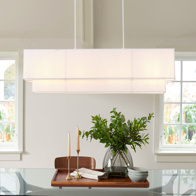 3-Bulb White Metal & Fabric Chandelier – Adjustable, Dimmable, ETL Certified