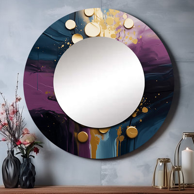 Peragine mauve et bleu, réalités sur toile III - peinture abstraite grand miroir mural, miroir rond unique moderne, impression sur métal