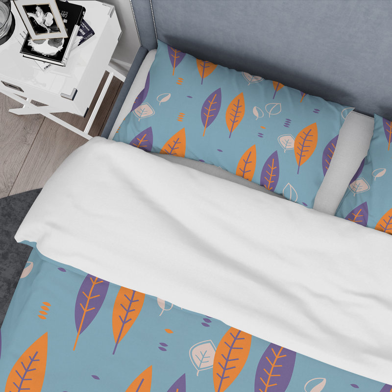 Ensemble de housse de couette à style mid-century rétro botanique, Housse simple + 1 taie décorative