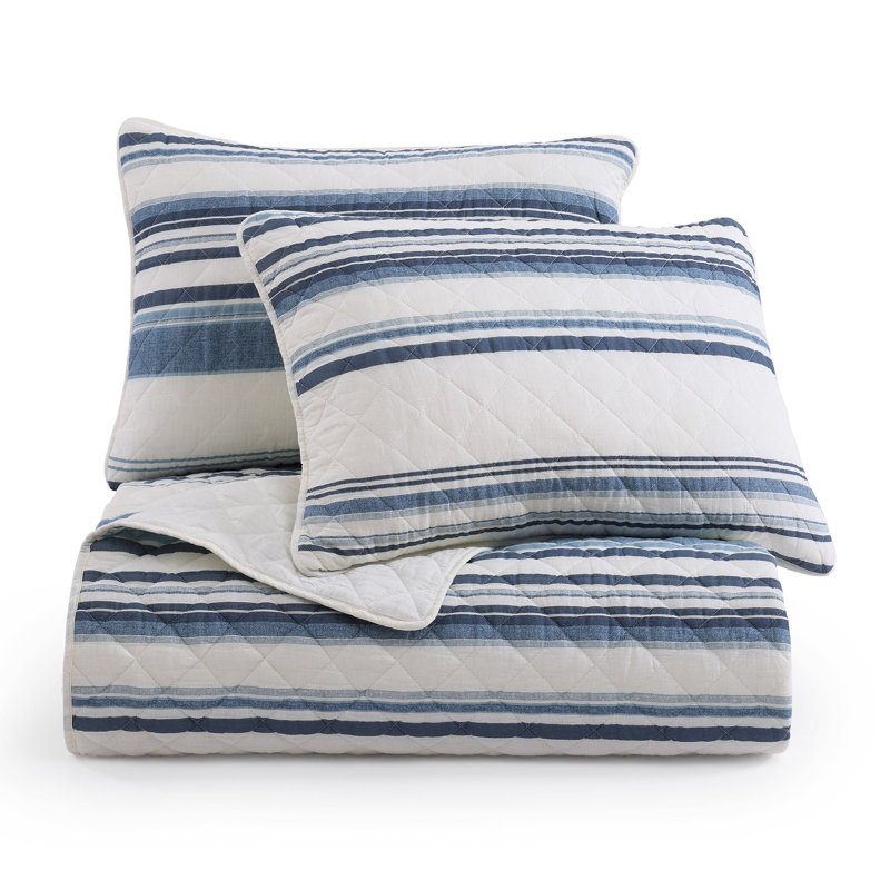Ensemble de courtepointe Mystic Stripe, Bleu, Courtepointe pour grand lit + 2 taies décoratives
