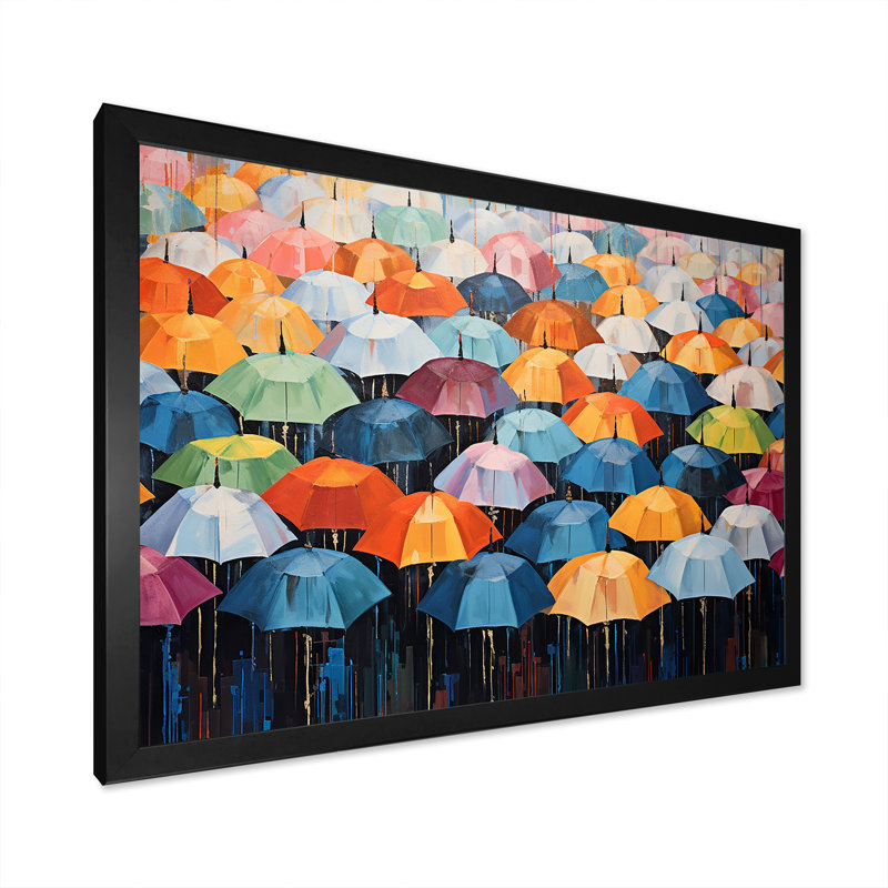 «Rainbow Umbrellas Collage I», reproduction sur toile, Cadre simple noir, H 30 po x l 40 po x P 1,5 po