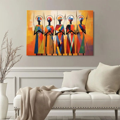 1Pc Framed Canvas Poster Print African Tribe, Geometric Abstract Figures, Colorful Collage Art Style Wall Art, Wall Decor, Perfect for Room Decor Livi