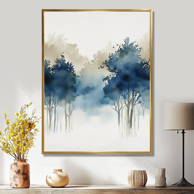 «Blue and Gray Istanbul Countryside», art mural campagne bleue, impression sur toile, H 40 po x l 30 po, Cadre flottant, Doré