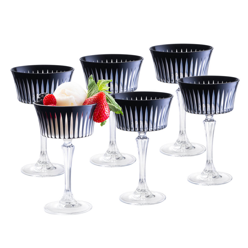 Colored Champagne Coupe Glasses - Amethyst , Stemmed Martini Glassware,  Set of 6 - 8.7 oz., Black