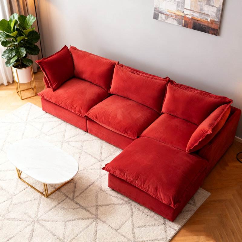 Canapé modulaire classique en velours à 4 places en velours Cloud, Rouge