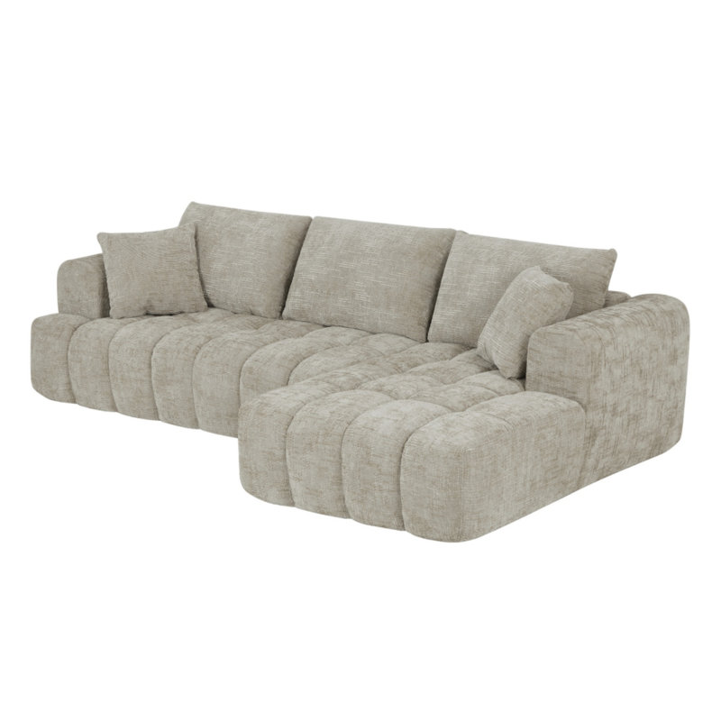 Minimalist Design L-shaped Combination Sofa, Right Hand Facing, Brown