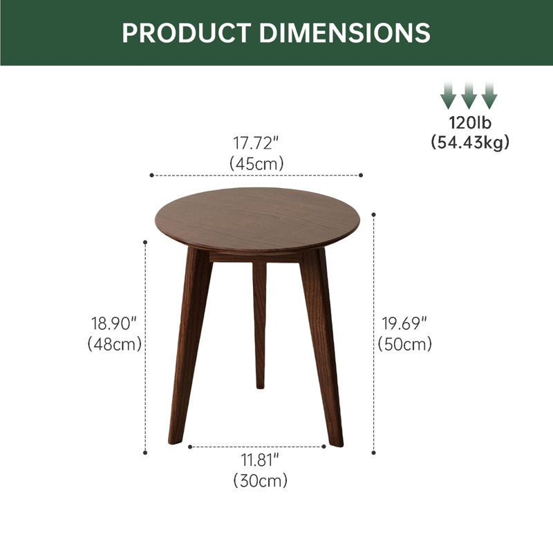 Table d'appoint ronde 100% chêne massif, Noyer