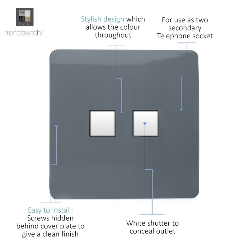 Trendi Switch 2 Gang Cat 3 Telephone Socket, Warm Grey