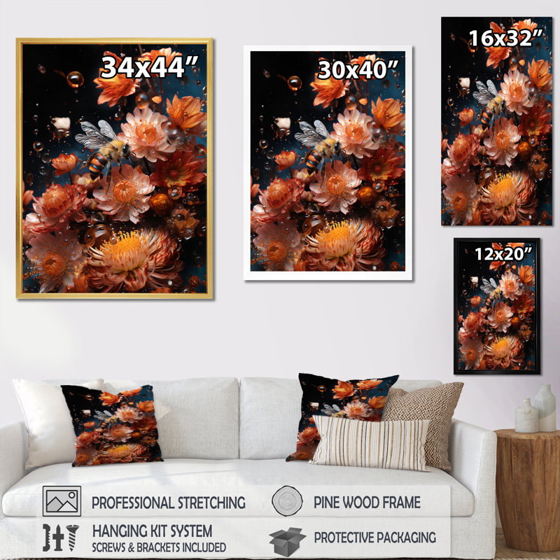 «Colorful Bee III», reproduction d'art sur toile, Cadre simple argenté, H 40 po x l 30 po x P 1,5 po