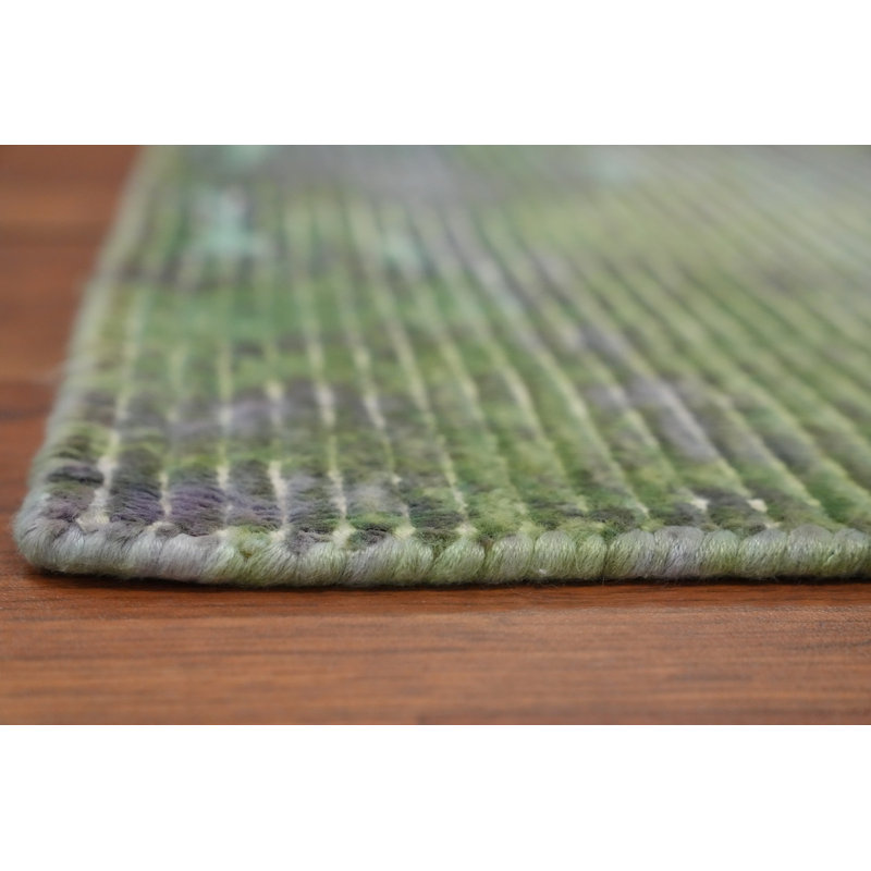 Tapis moderne moderne vert et violet à aspect délavé 2 x 4