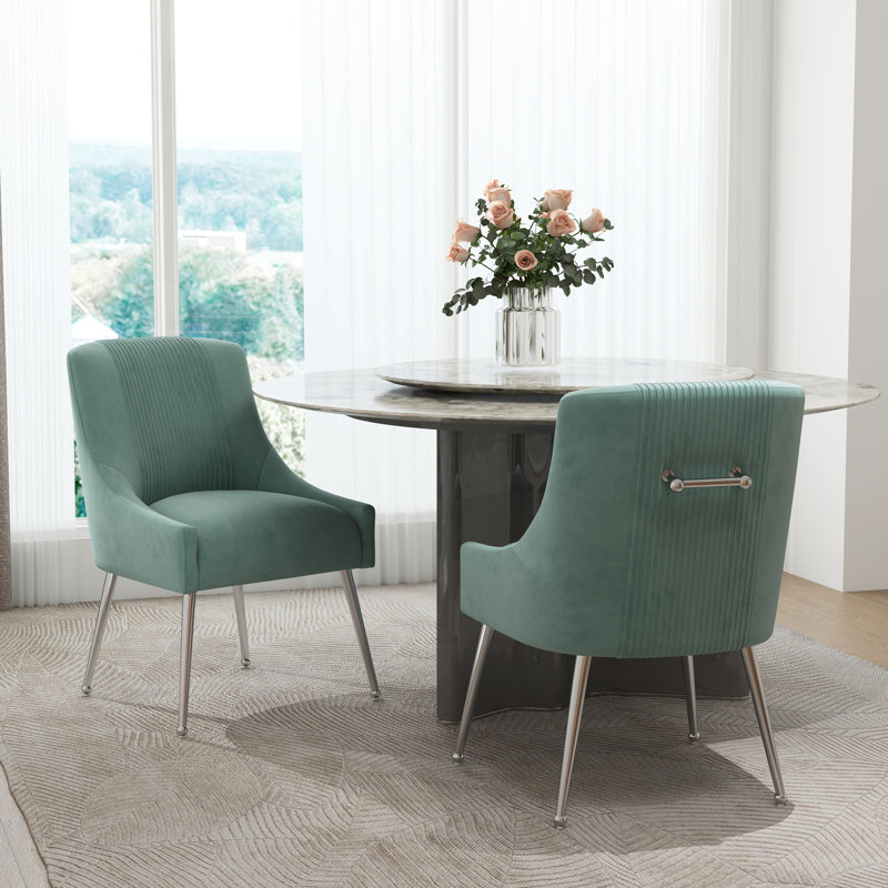 Farr Velvet Upholstered Side Chair With Silver Legs, Green