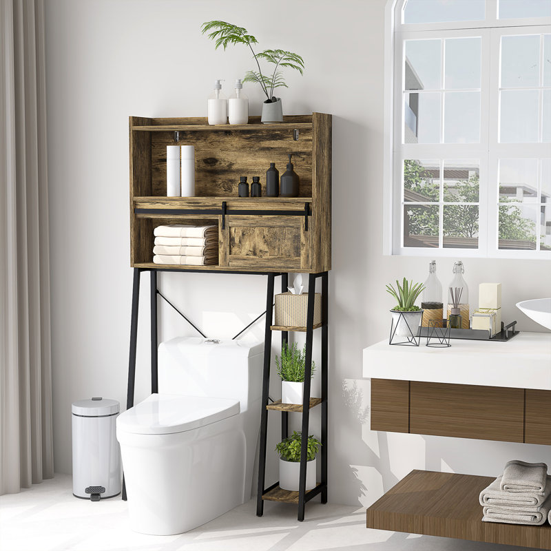 Over The Toilet Storage Cabinet, Over Toilet Bathroom Organizer With 3 Compartments, 4 Open Shelves, Rustic Brown