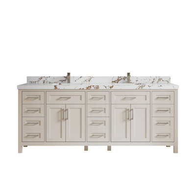 Cambridge 84 In. W X 22 In. D Double Sink Bathroom Vanity In Fine Grain With 2 In. Viola Brown Quartz