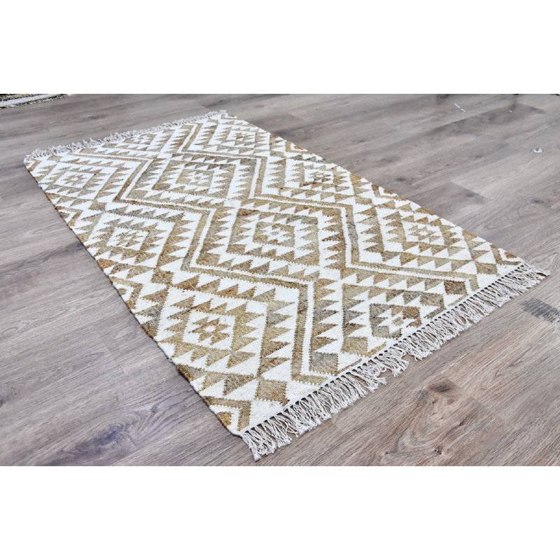 Tapis blanc/beige à main noué la Alsacia, Rectangle 8 pi x 10 pi