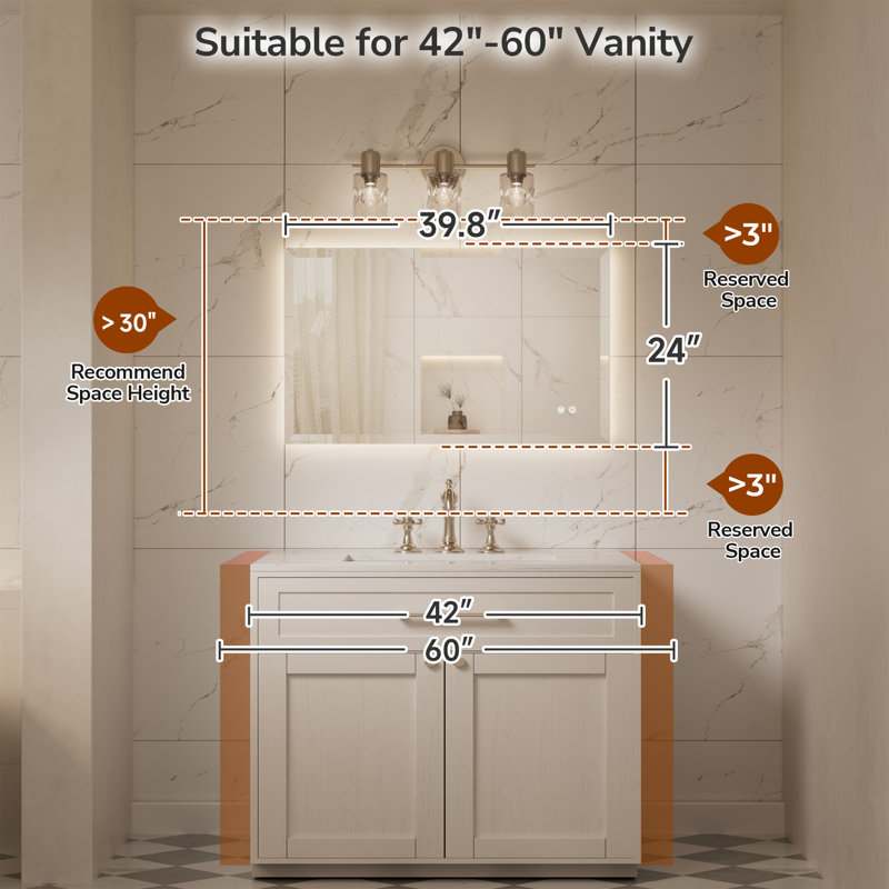 Beveled LED Backlit Bathroom Vanity Mirror, 24" x 40"