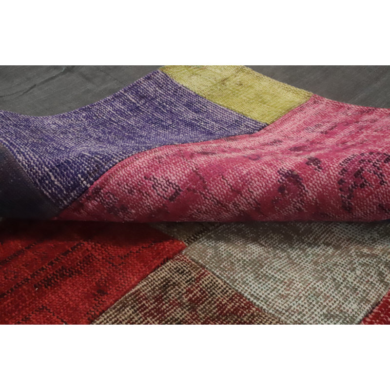 Wool Geometric Patchwork Distressed Area Rug 8x10