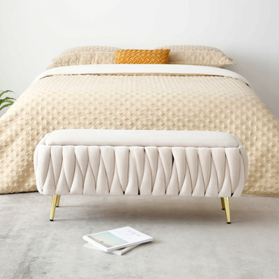 Banc de rangement ovale avec pieds dorés, bancs de rangement rembourrés en tissu de velours pour la chambre à coucher, banc en tissu Sherpa pour le salon, la salle à manger, le vestibule, le côté lit, beige, 5 couleurs