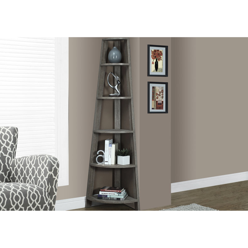 Modern Hallway Shelf, 72"H, Corner, Taupe, For Home 73.14 Inch H Corner Dark 5 Tier, Bedroom