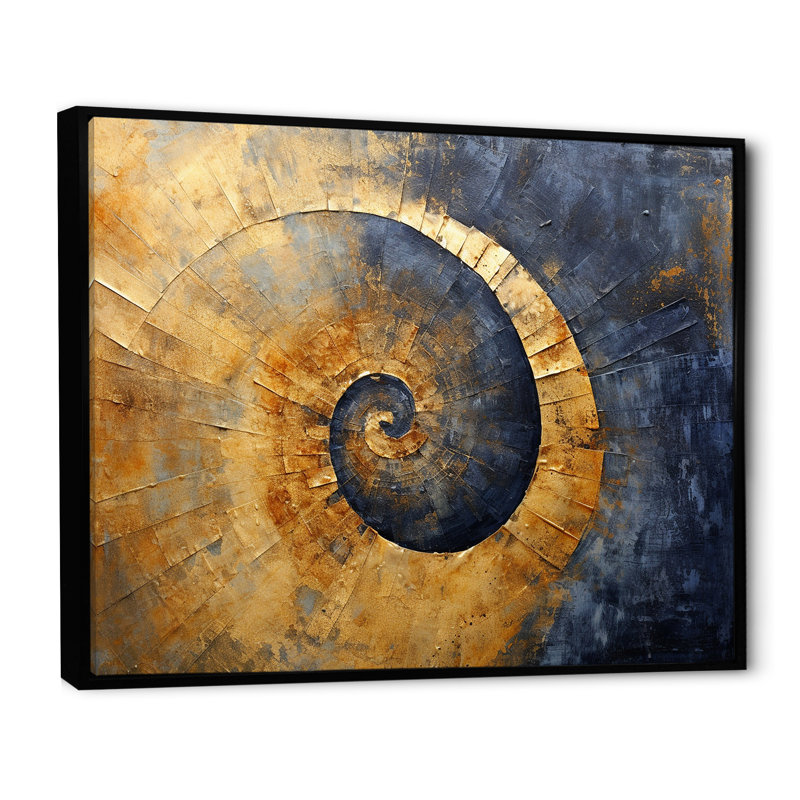 Golden Twilight Spiral II - Abstract Spirals Wall Art Prints, H 30 po x l 40 po x P 1,5 po, Cadre flottant noir