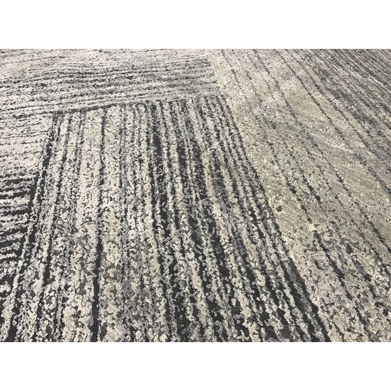Gray/Brown Chevron Handmade Hand-Knotted Rectangle 9'11" x 13'10" Area Rug