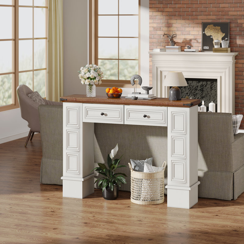  47.2"W Farmhouse Console Table, Narrow Entryway Table With 2 Storage Drawers, White
