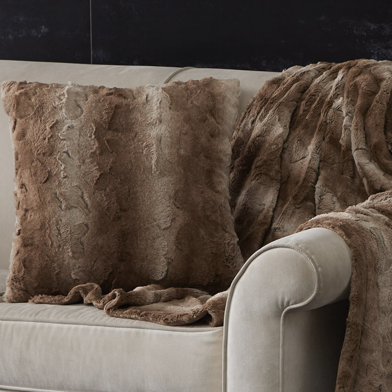 20" Tan Faux Fur Square Throw Pillow