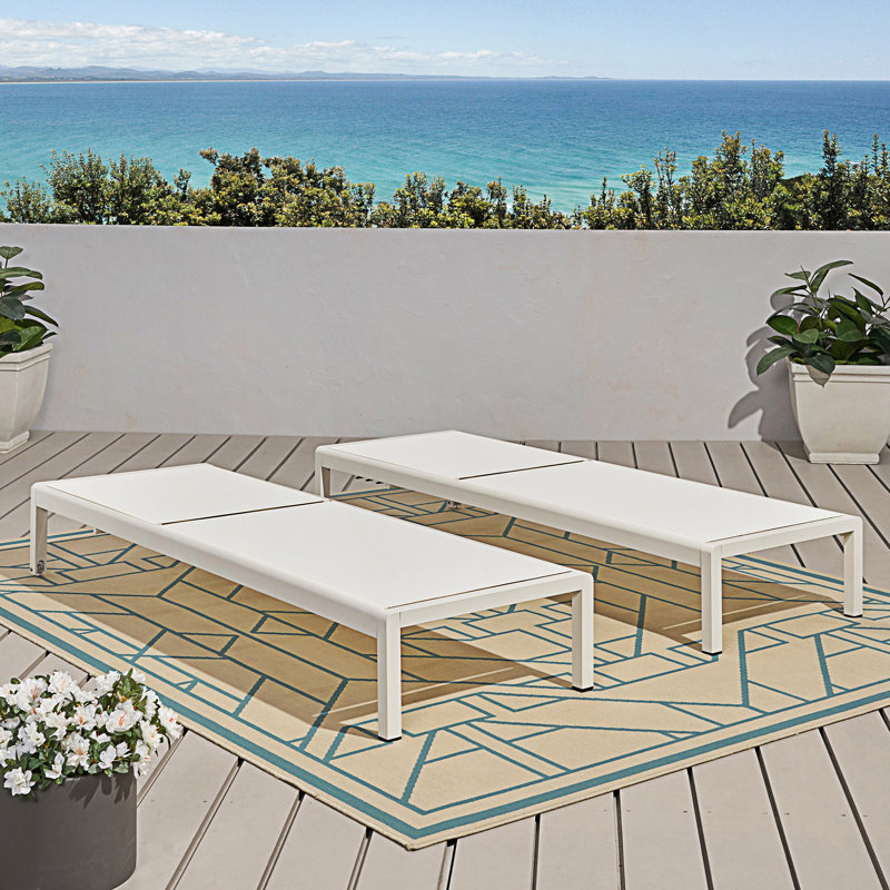 Ensemble de 2 chaises longues, 2, Blanc