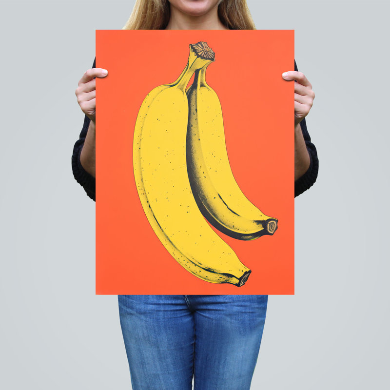 Wall Art Print Banana Orange Kitchen Painting Vibrant on Orange Flat Bold Colour Poster