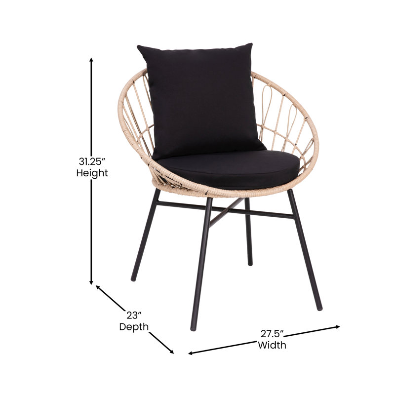 Chaise de patio moderne avec coussins Harleysville, Noir