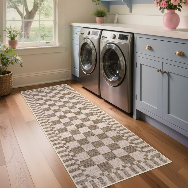 Tapis lavable à la machine à motif géométrique avec envers antidérapant pour salon Facile à nettoyer et sans perte de poils