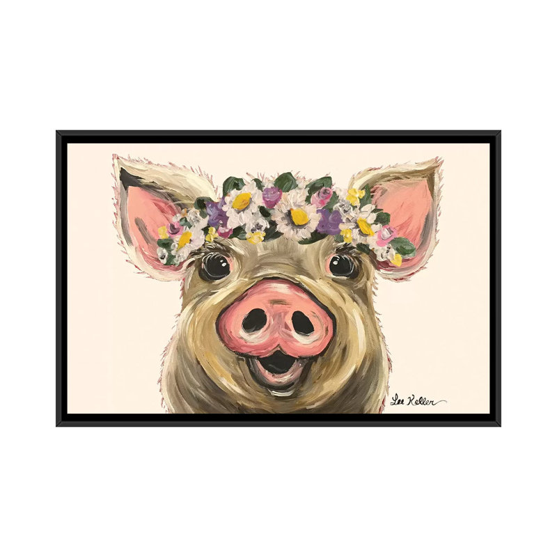 «Pig With Flower Crown On Blush» par Hippie Hound Studios, impression sur toile tendue, H 18 po x l 26 po x P 1,5 po