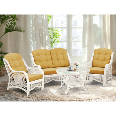 Jamesville 4 - Piece Living Room Set, Natural Rattan