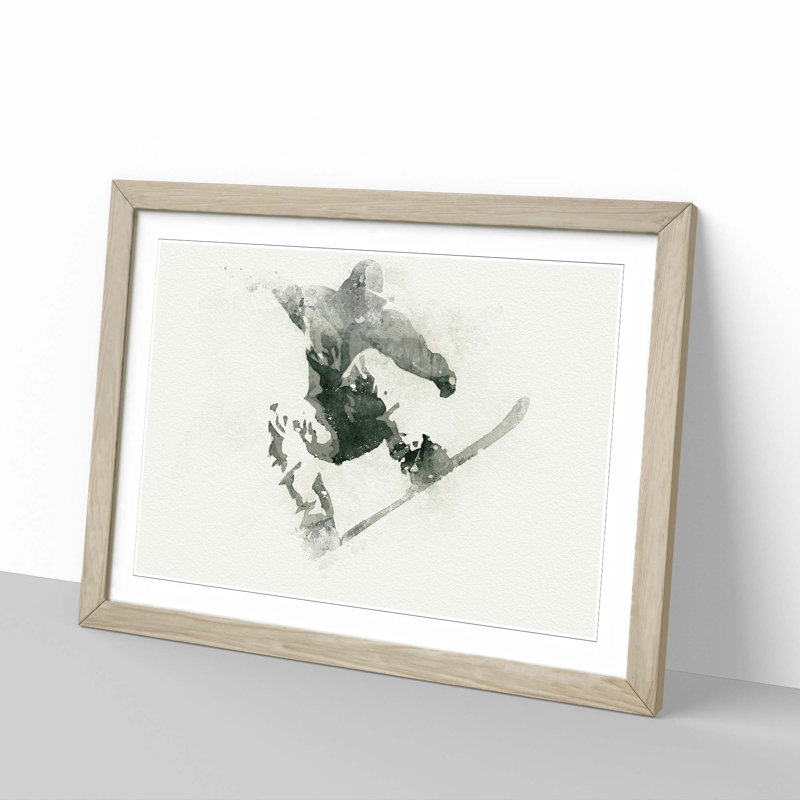The Snowboarder in Abstract - Picture Frame Painting Print, 60cm H x 91cm W x 2cm D, Oak